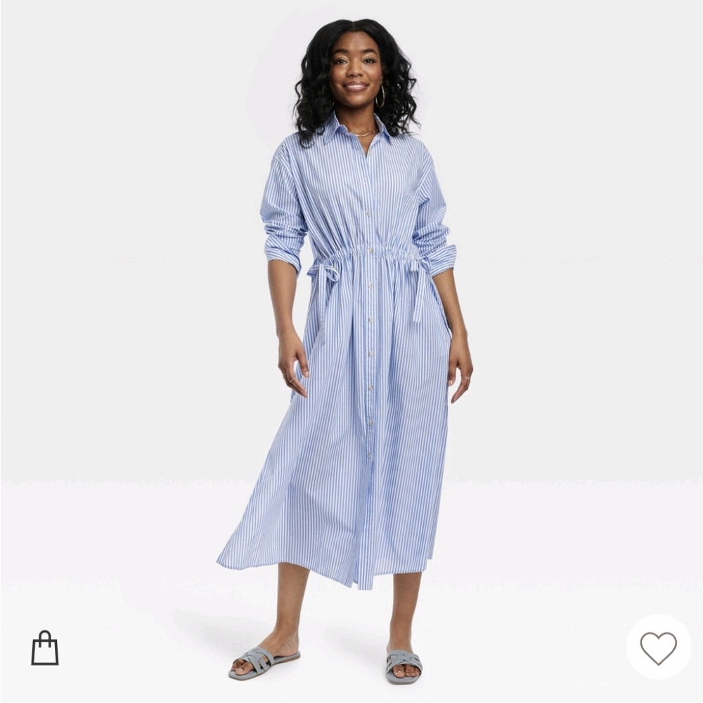 Long Sleeve Cinch Waist Maxi Shirtdress Small